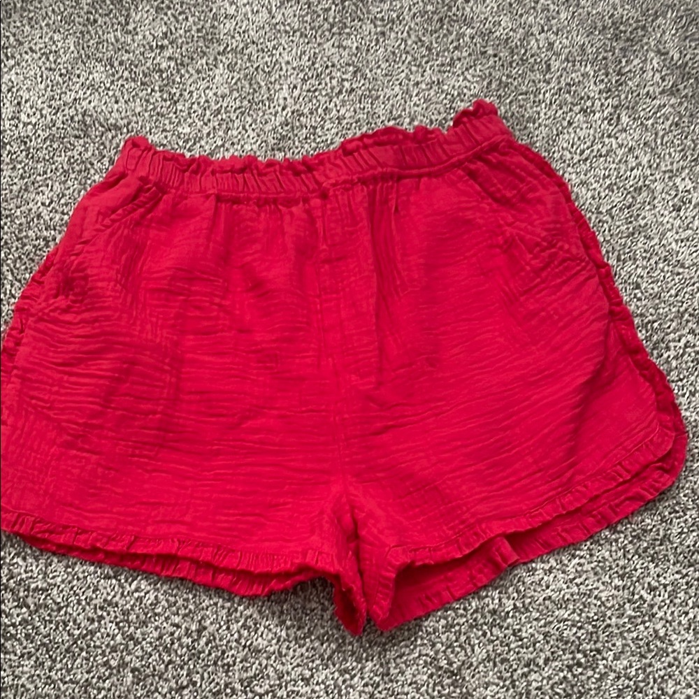 Vibrant Red High Waist Shorts with Elastic Waistband